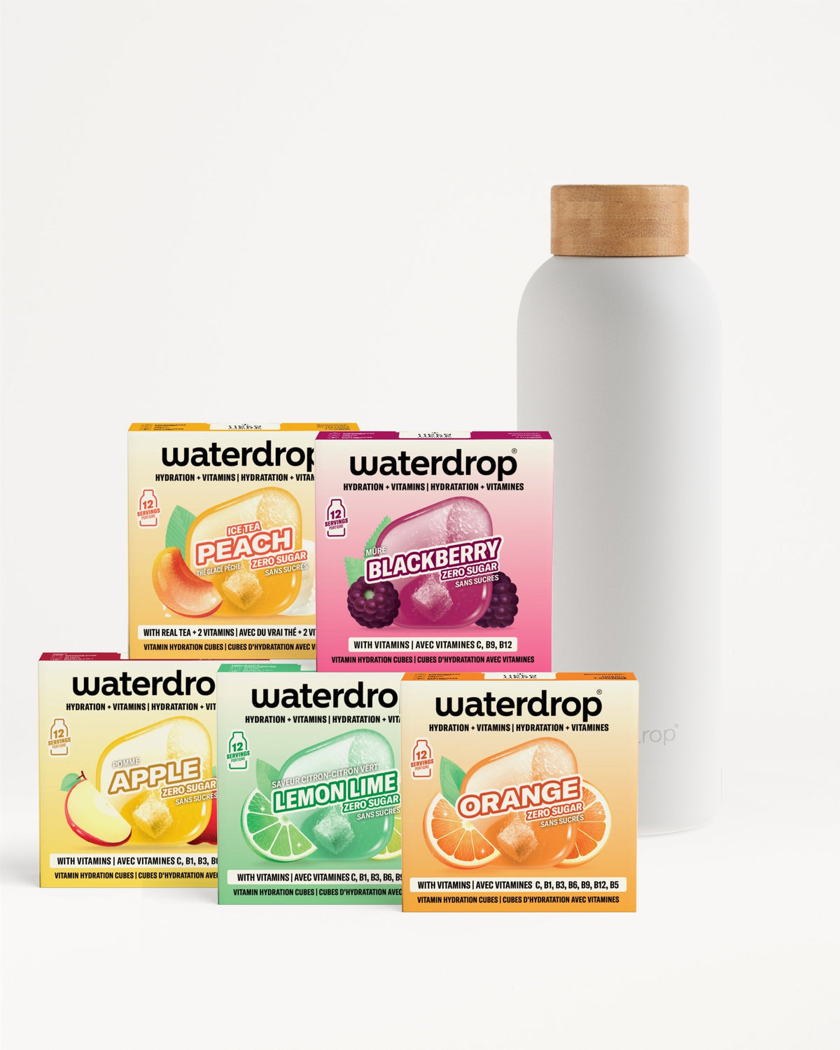 30 Days Starter Set Thermo Steel with five Waterdrop® hydration cubes.