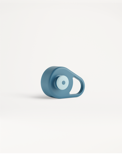 Pull-Up Cap: A teal cylindrical cap with a lighter button and a teardrop handle, designed for easy single-hand use during activities.