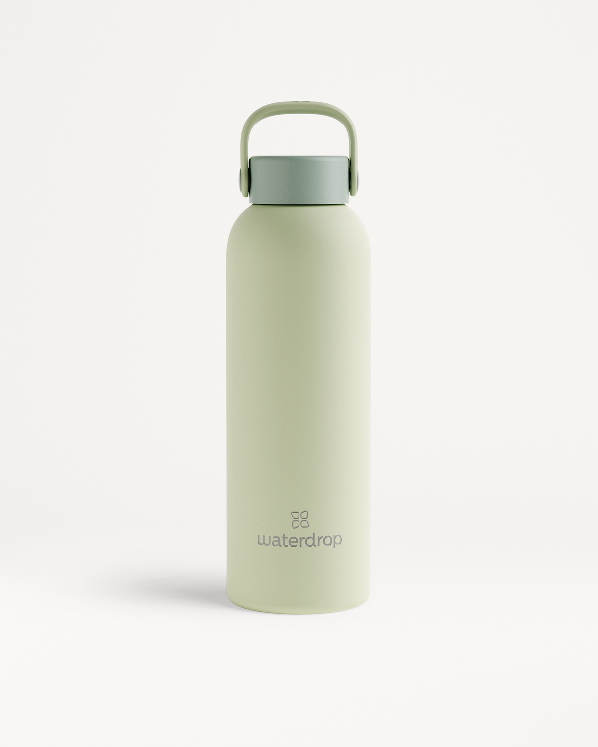 Thermo Steel Bottle · Carry Cap: Insulated flask with waterdrop. branding, screw-on lid, and carry-handle. Keeps drinks cold for 24 hours or hot for 12.