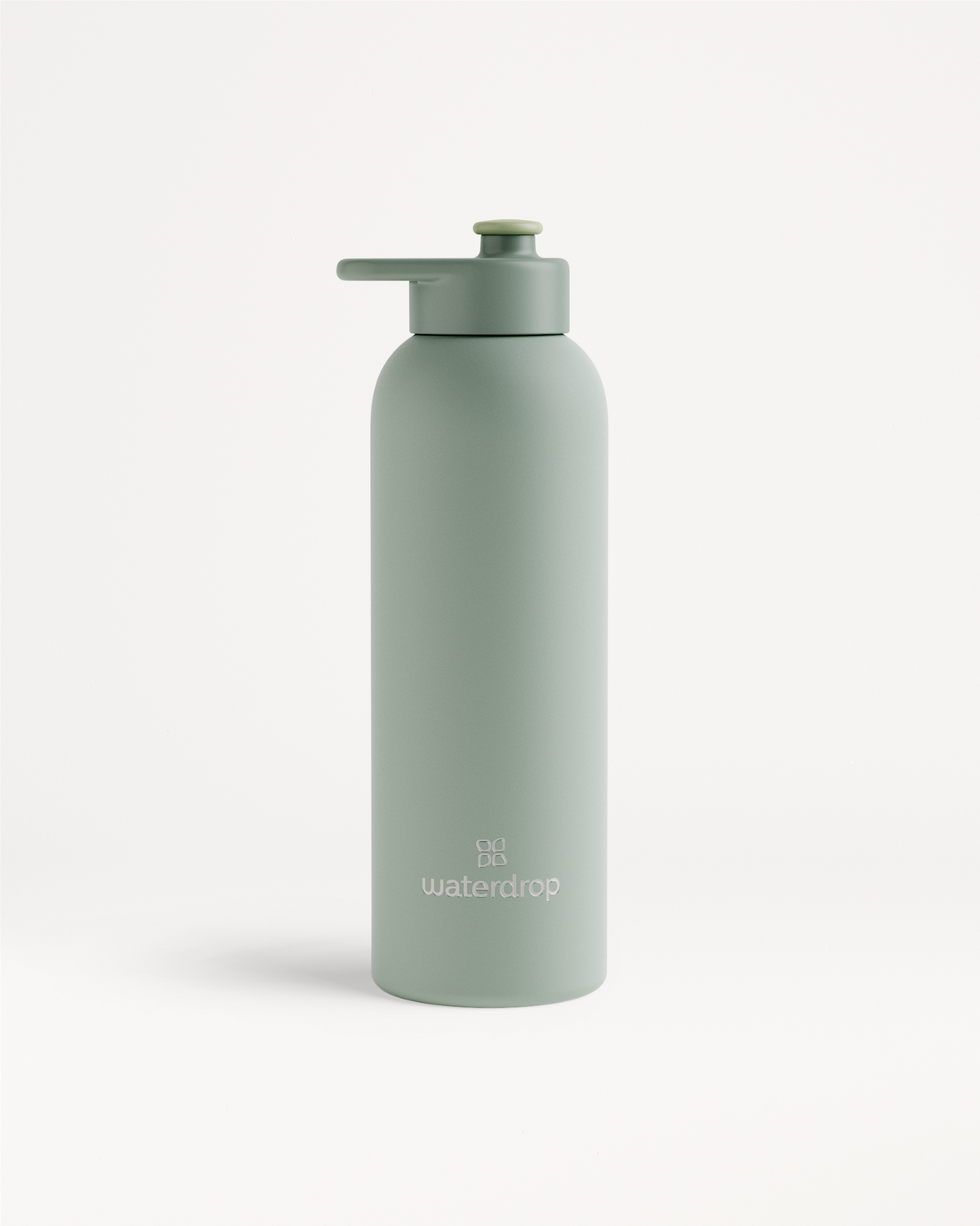 Thermo Steel Bottle · Pull-Up Cap shown standing upright, featuring a matte finish, screw-on lid with handle, and flip-up spout, offering temperature retention benefits.