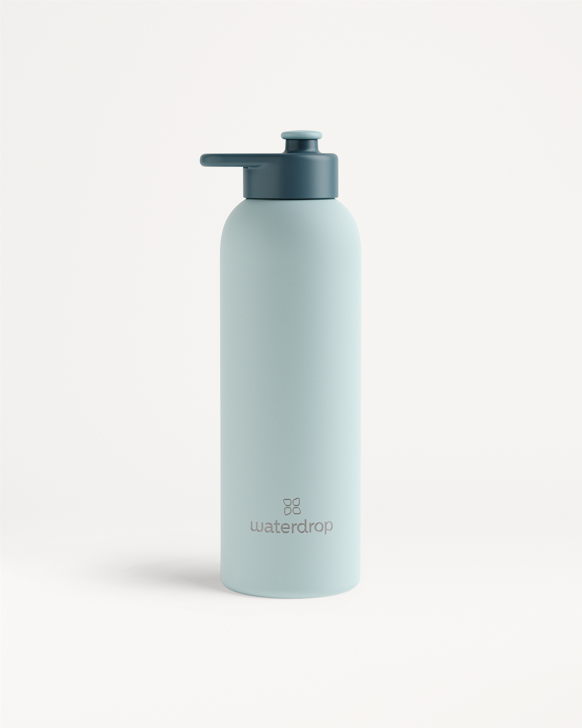 Thermo Steel Bottle · Pull-Up Cap with waterdrop logo, featuring a double-walled design to maintain temperature, with a flip-up spout and handle tab.