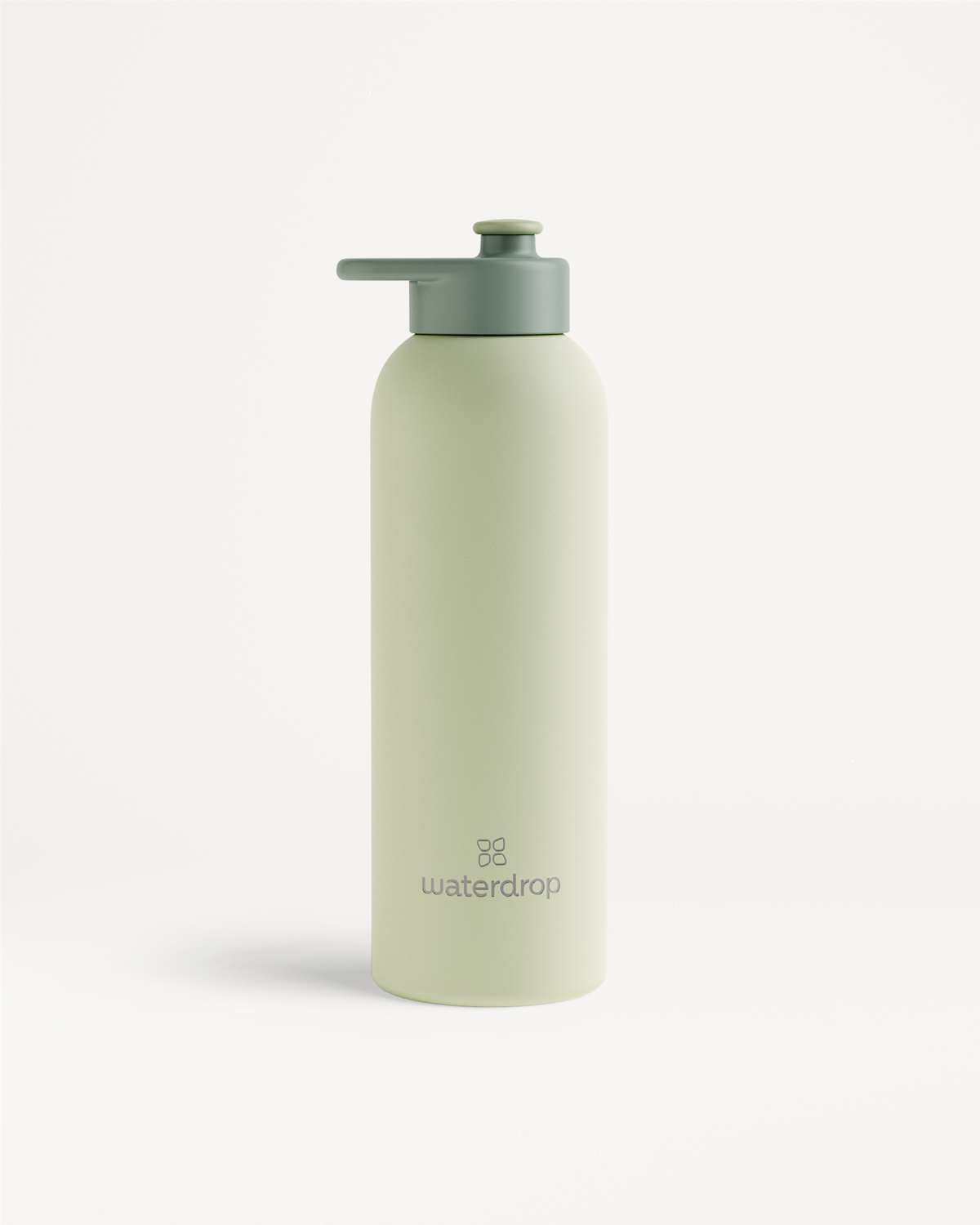 Thermo Steel Bottle · Pull-Up Cap, featuring double-walled stainless steel, keeps drinks cold for 24 hours or hot for 12. Matte finish with logo near base.