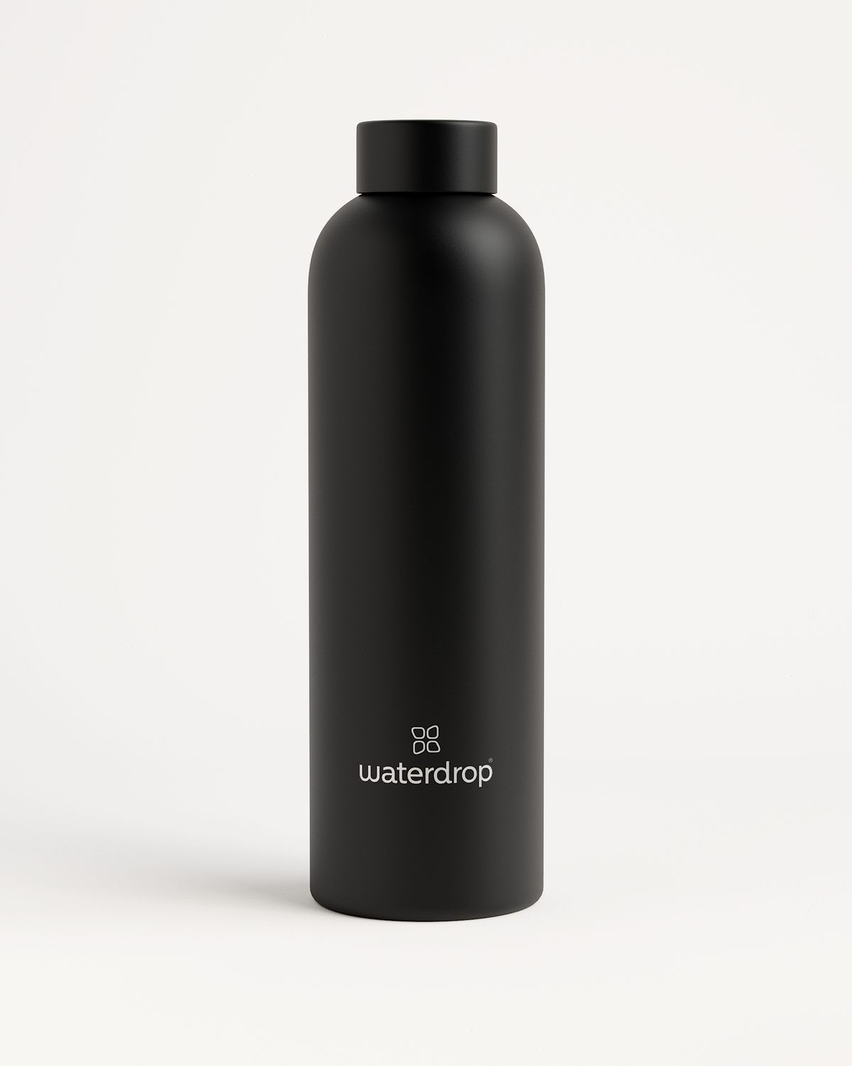 Classic Thermo Steel bottle, close-up view, showcasing its double-walled stainless steel design, available in 400ml, 600ml, or 1L, with white text on black.