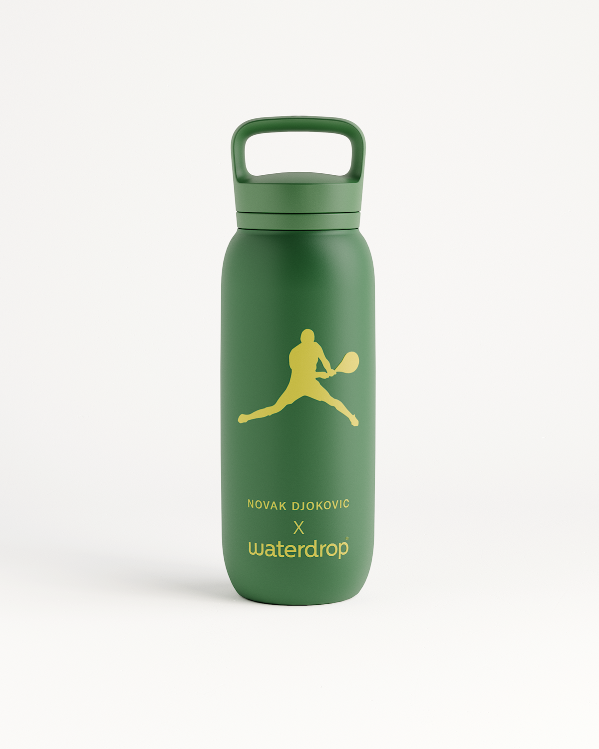 Novak Djokovic Sport All-Purpose Thermo with Spout Lid; features a double-walled design for lasting cold drinks, limited edition with distinct yellow logo.
