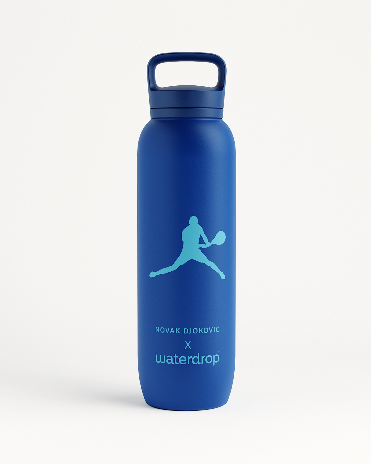 Novak Djokovic Sport All-Purpose Thermo Bottle with Spout Lid, featuring a blue silhouette design and logo, ideal for keeping drinks ice-cold.