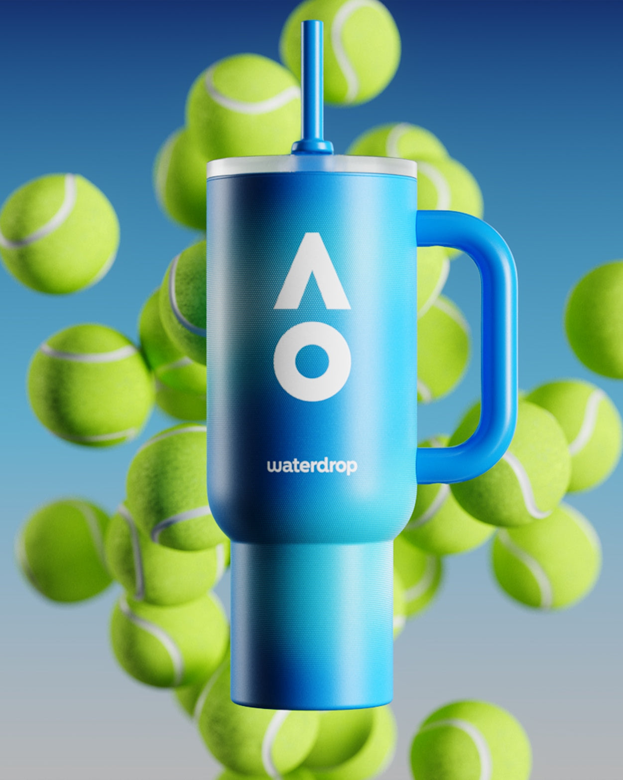 AO26 Explorer Hydration Set with metallic-blue travel tumbler.