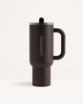 Explorer Thermo Tumbler with handle, branded waterdrop, features detachable bottom.