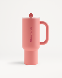 Explorer Thermo Tumbler with handle, double-walled design, flip-open straw, ideal for keeping drinks cold up to 12 hours, perfect for school or road trips.