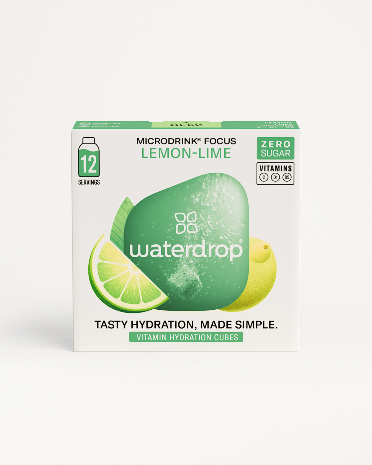 Box of LEMON-LIME flavored cubes with lemon and lime images on the packaging, offering a tart and refreshing blend.