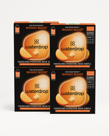 Microenergy 3+1 Mango Boost hydration cubes, zero-sugar, caffeinated.