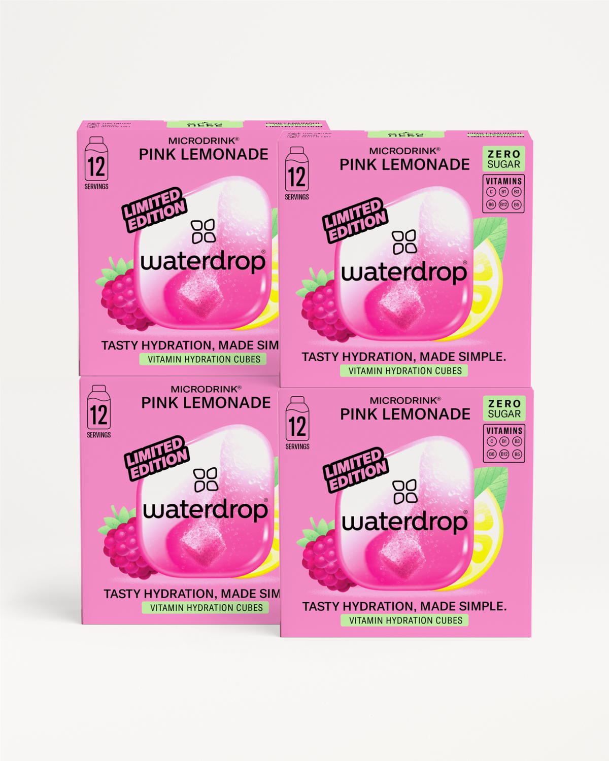 PINK LEMONADE 3+1 vitamin hydration cubes, zero sugar, 48 servings.