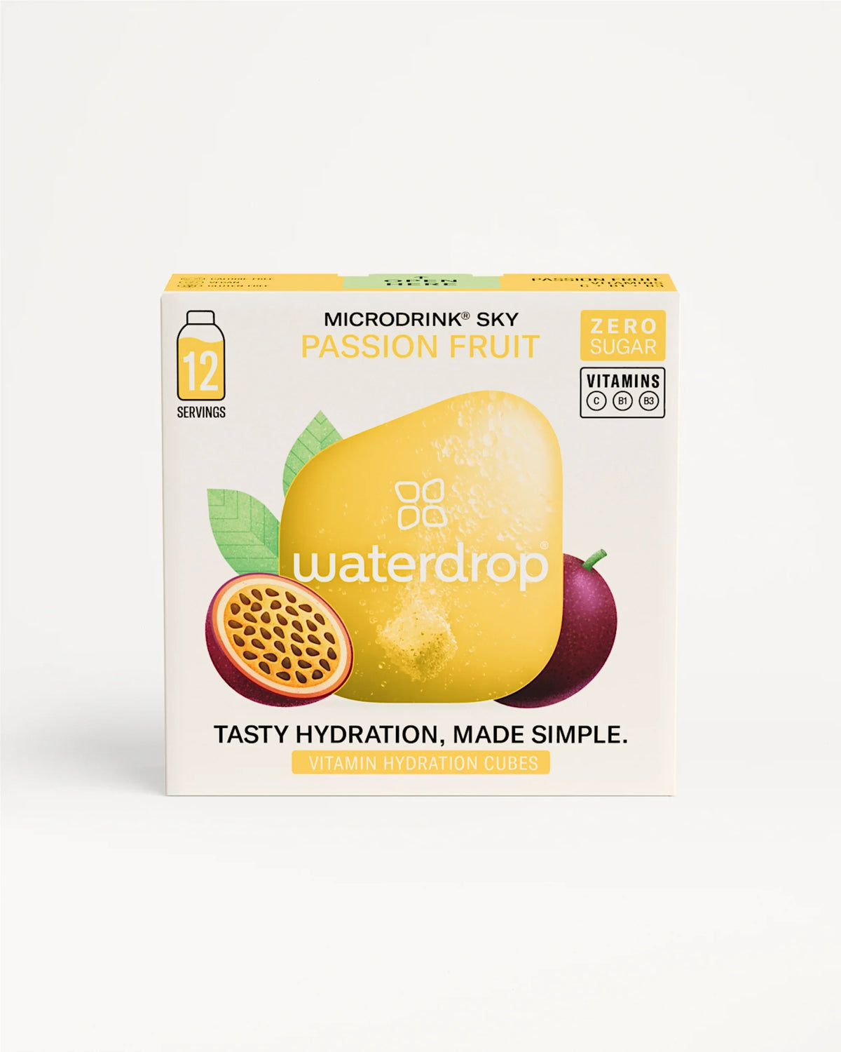 Close-up of a sign featuring Choose your 12-Pack (short BBD) above a box of fruit juice, emphasizing the microdrink's flavor selection and no-waste philosophy.