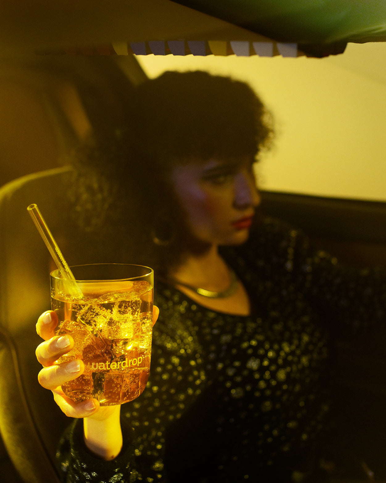 Limited Edition Frosted Glass Set with fizzy drink and straw.
