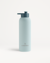 Thermo Steel Bottle · Pull-Up Cap with waterdrop logo, featuring a double-walled design to maintain temperature, with a flip-up spout and handle tab.